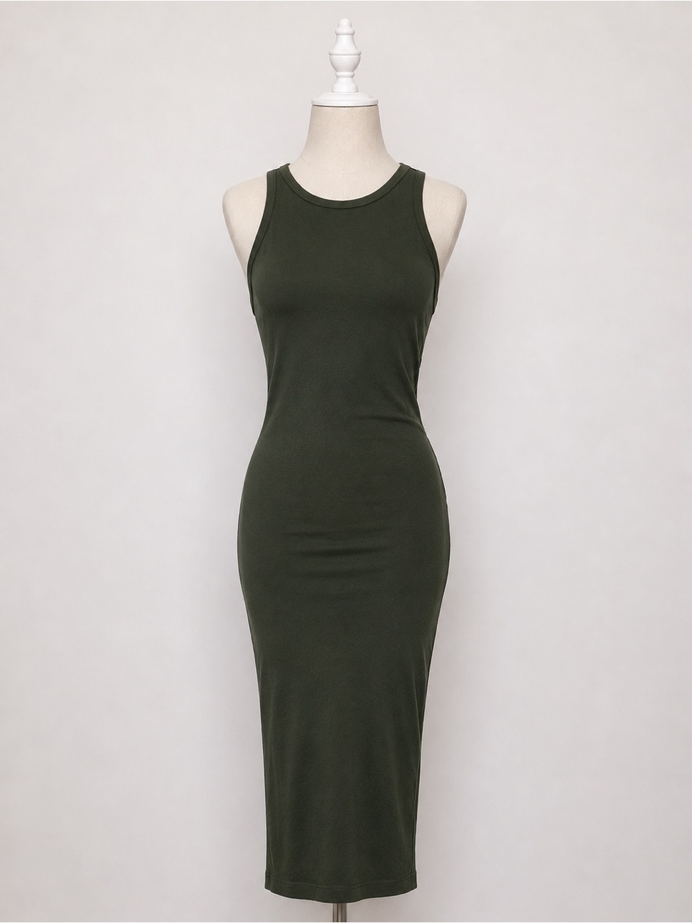 H&M Basic Bodycon Midi/ Maxi Dress – Dark Olive Green – Size XS